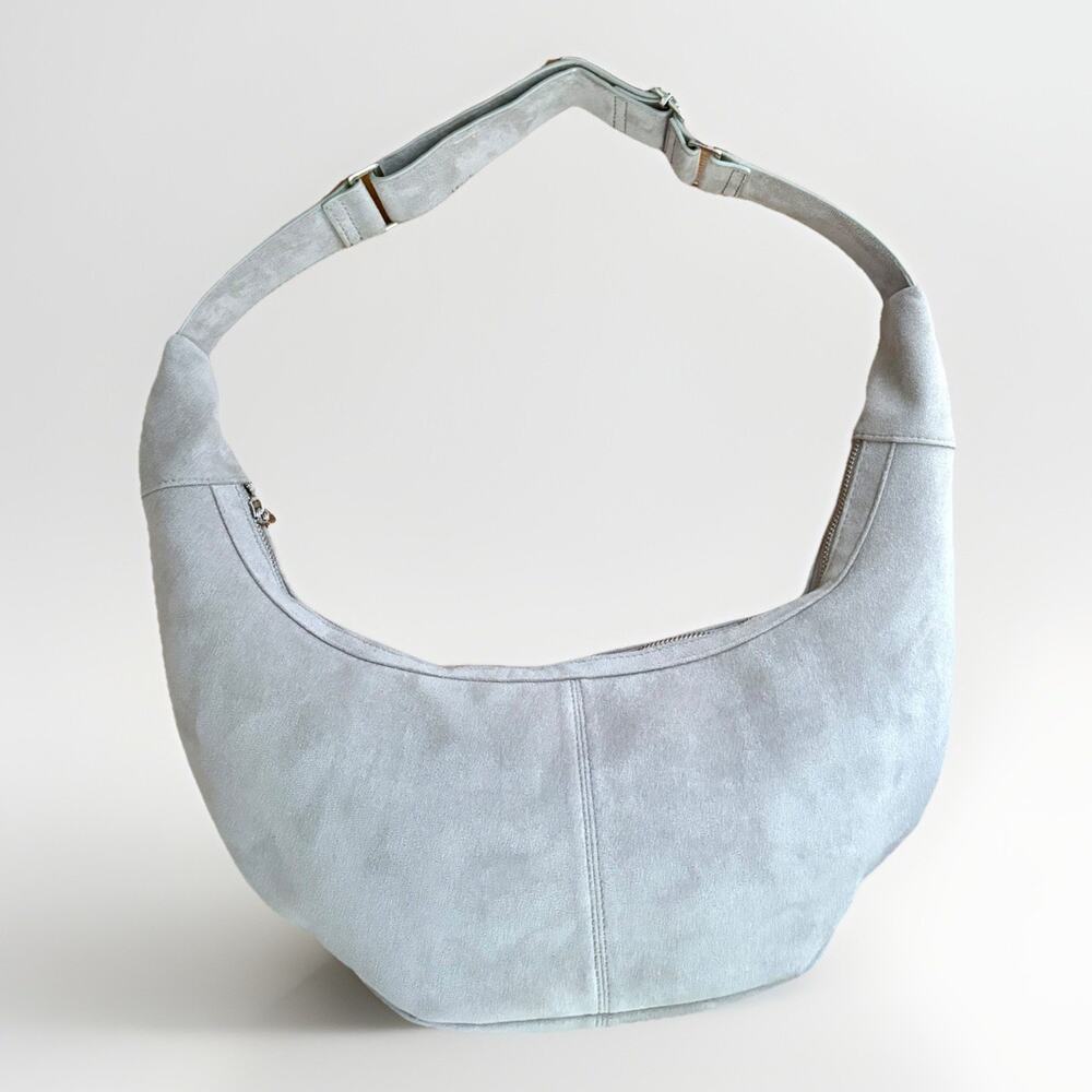 Slouchy Suede Crescent Sling Bag Hobo Zip Up XBODY Shoulder Stone ahdorned NWOT